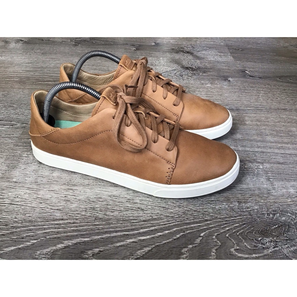 OluKai Women's Pehuea Li 'Ili Brown Leather Shoes Size 11 Casual Sneakers